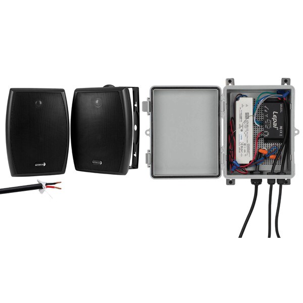 Main product image for 2 x 30W Outdoor Bluetooth 5.0 Amplifier Kit with AC Cord, Outdoor Speakers and 100 ft. Speaker Wire300-7352